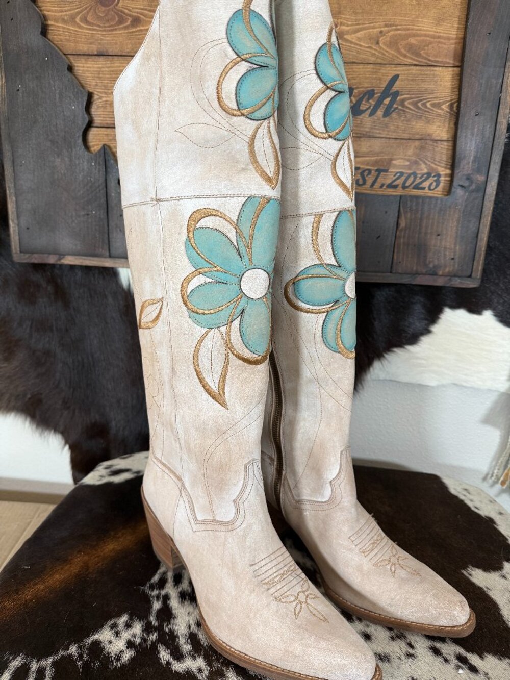 Dan Post - Jilted Knee High Boot - Tall White/Floral - W11 ($310 MSRP)